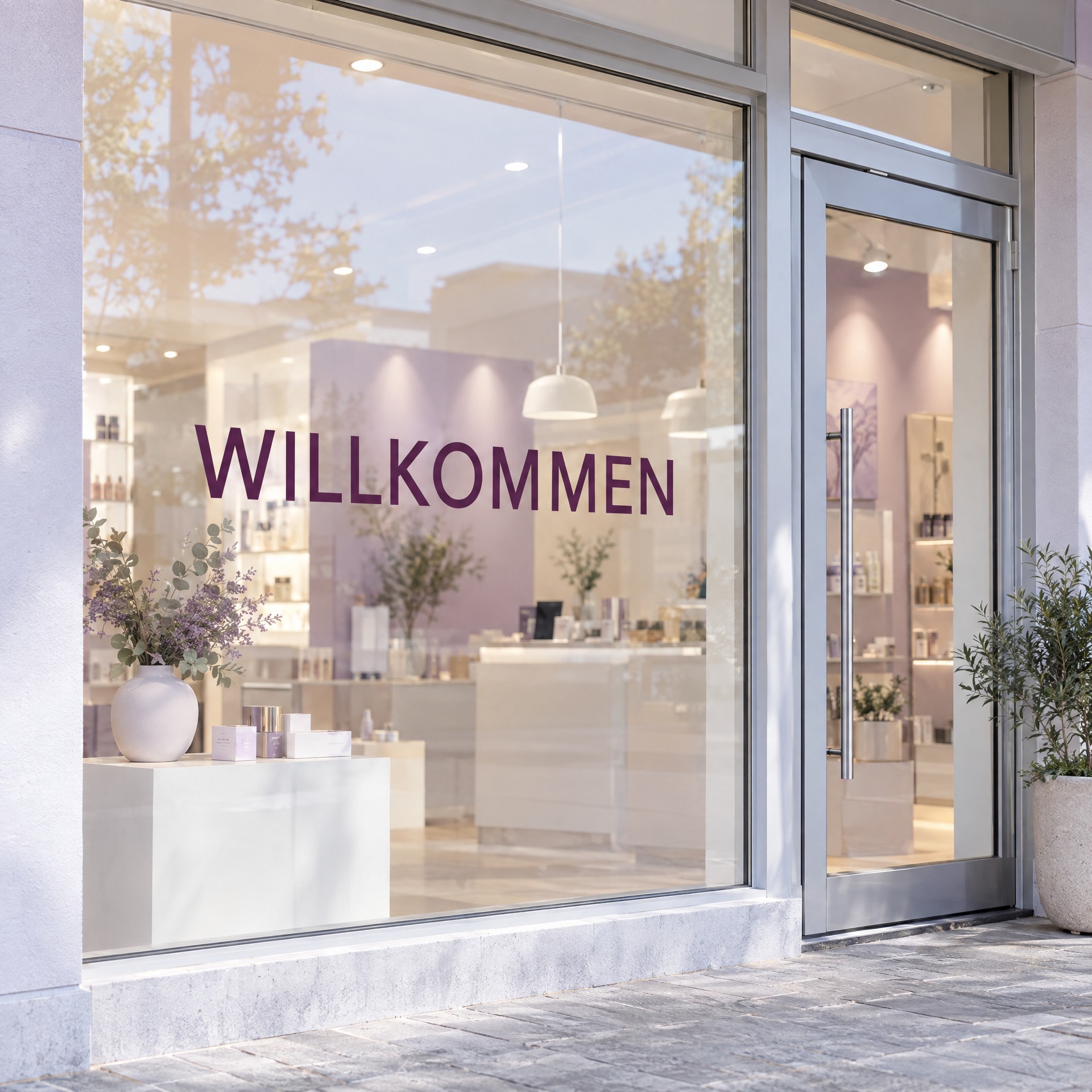 Helle Schaufensterscheibe mit freistehendem Schriftzug Aufkleber