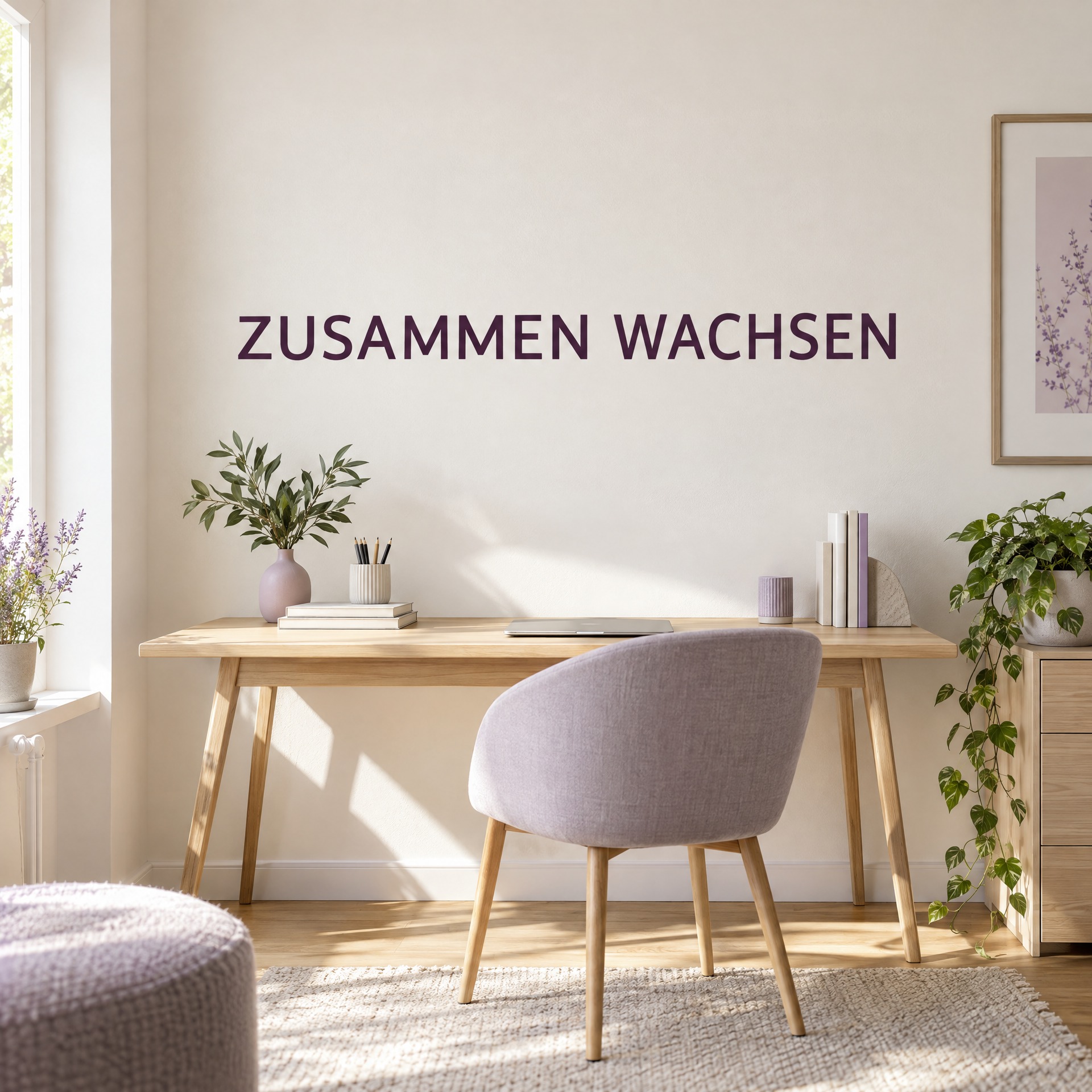 Dekorativer Schriftzug Aufkleber an einer hellen Innenwand